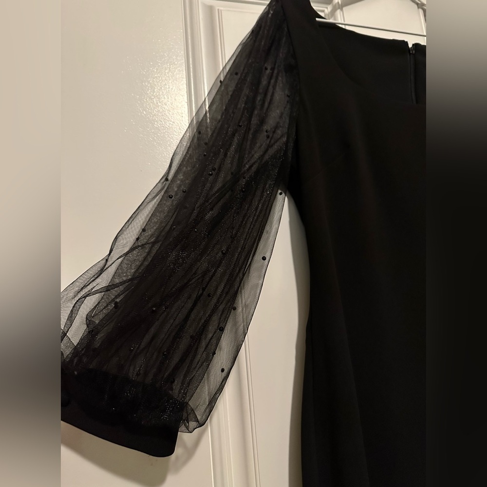 NWT Calvin Klein Black Sheath Dress with Bishop Sleeves and Square Neck - Picture 5 of 6